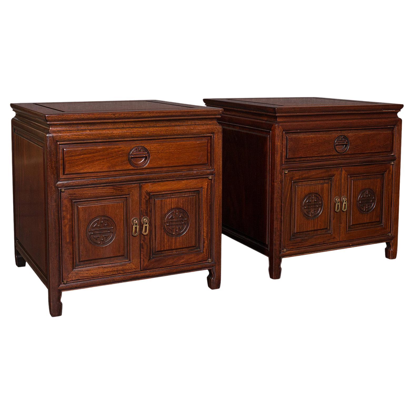 Pair of Vintage Bedside Nightstands, Asian, Low Side Cabinet, Art Deco, C.1940 For Sale