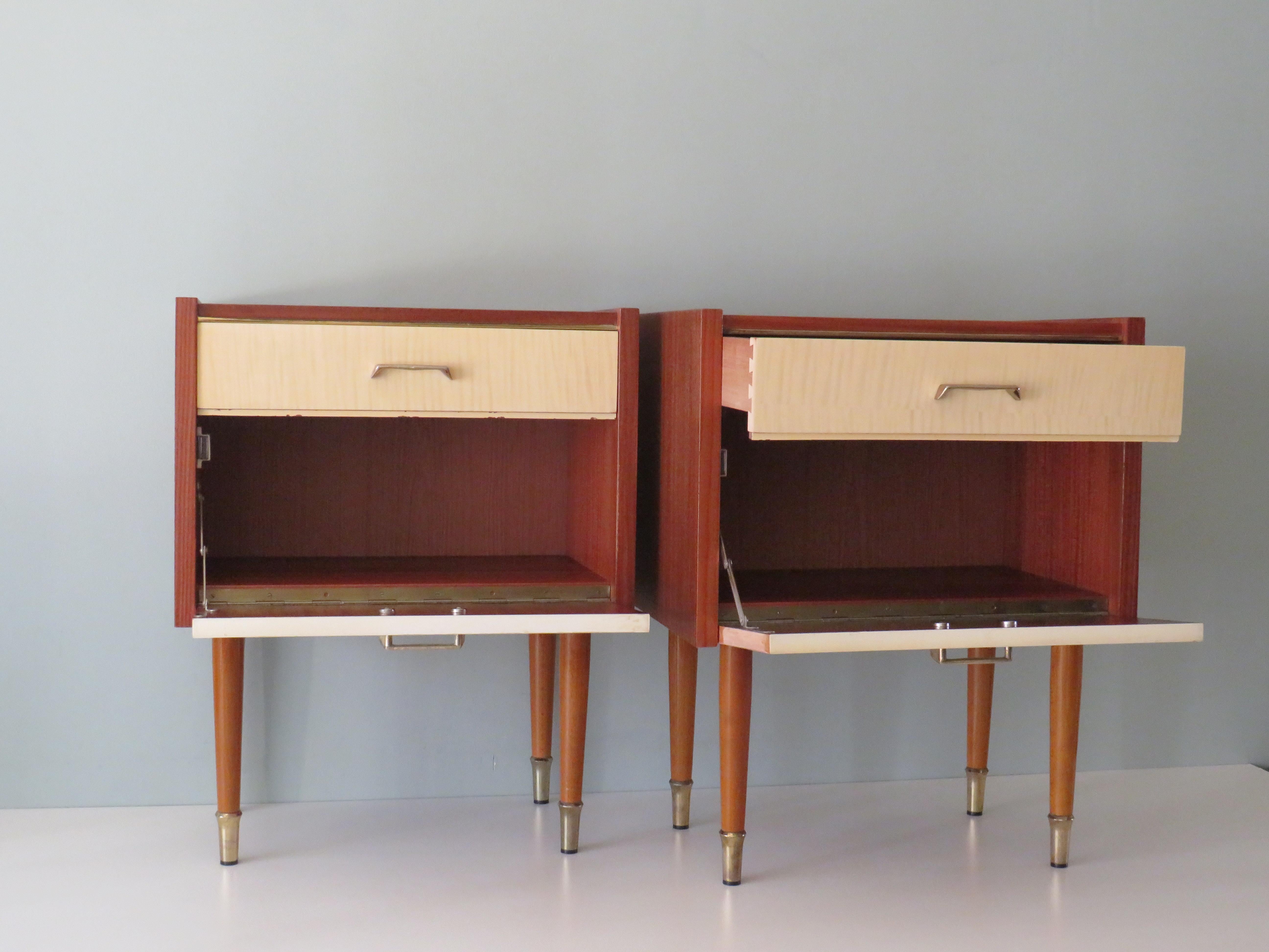 Veneer Pair of Vintage Bedside Tables, 1950s