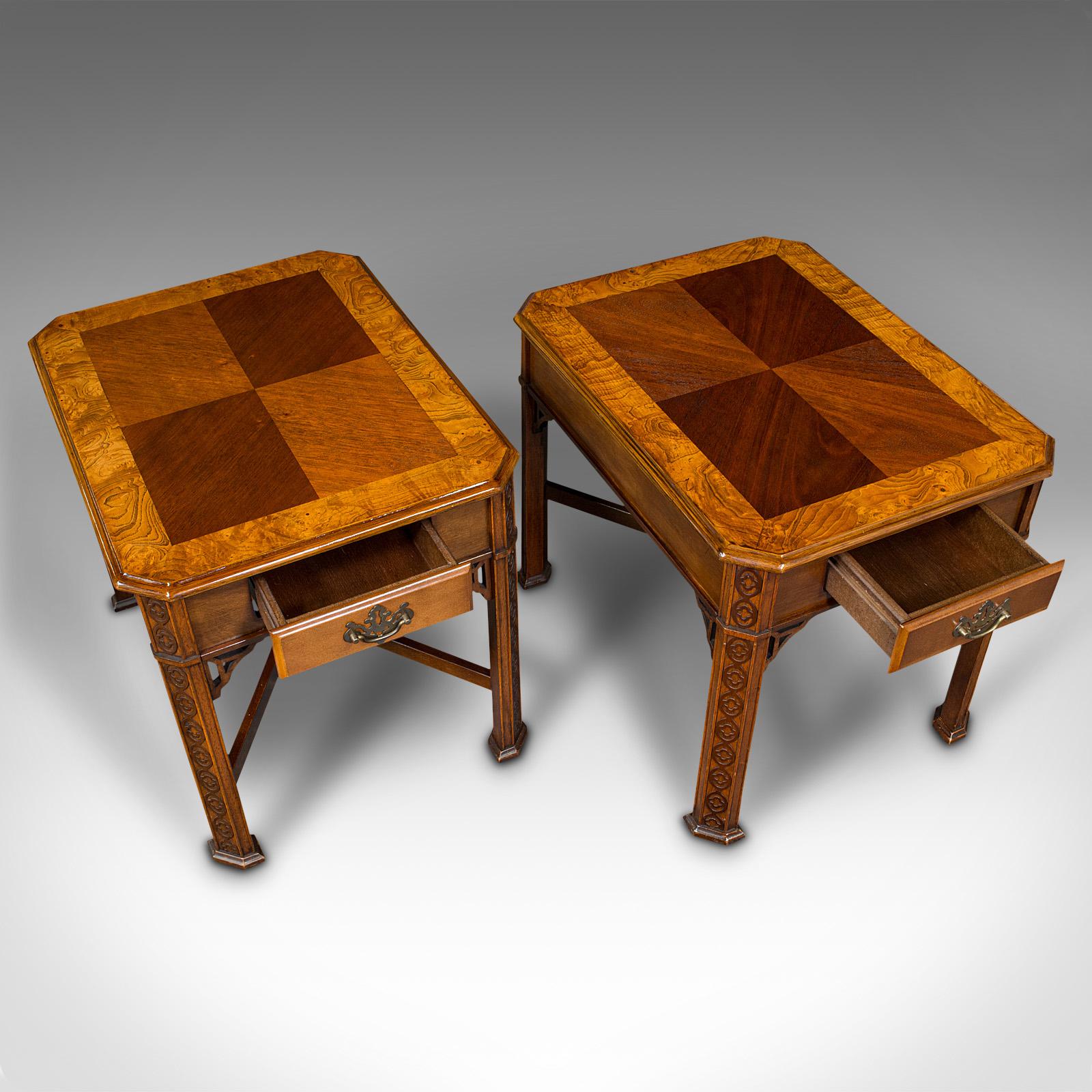 Pair of Vintage Bedside Tables, Chinese, Side, Nightstand, Chippendale Revival For Sale 3