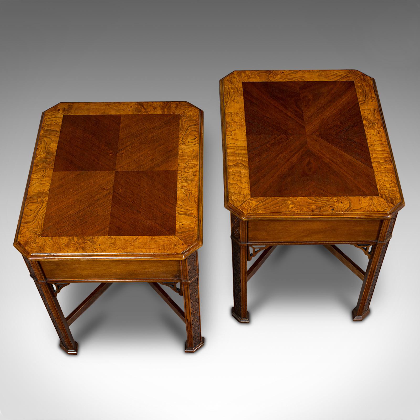 Pair of Vintage Bedside Tables, Chinese, Side, Nightstand, Chippendale Revival For Sale 4