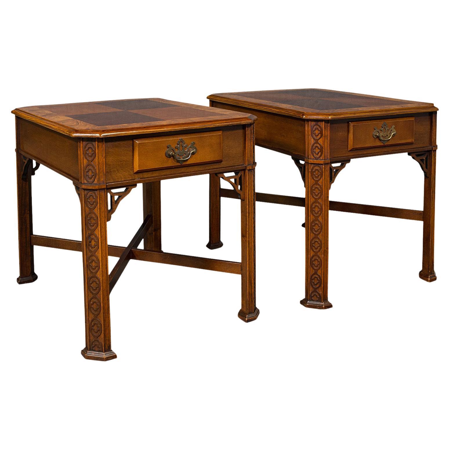 Pair of Vintage Bedside Tables, Chinese, Side, Nightstand, Chippendale Revival For Sale