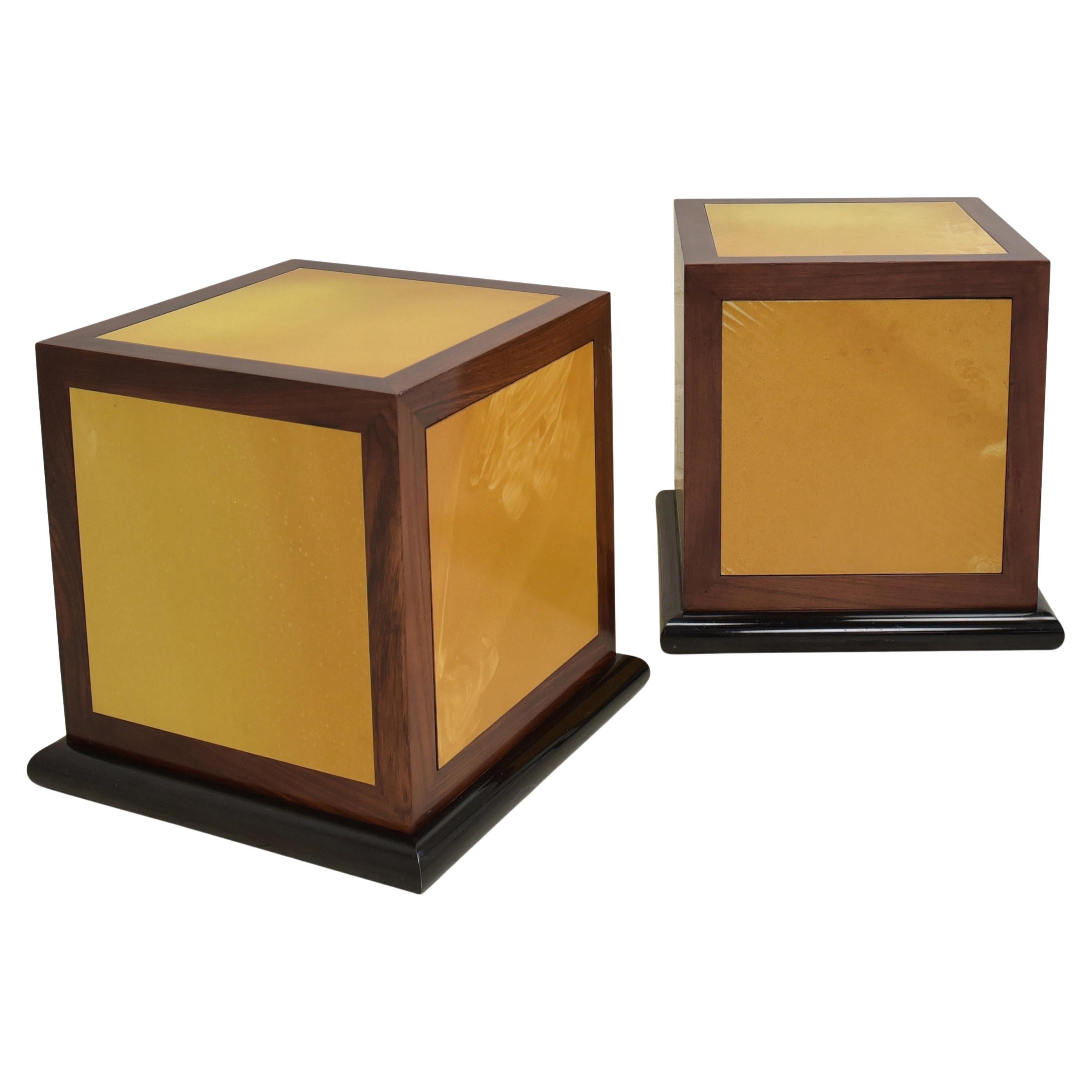 Pair of Vintage Bedside Tables Cube Design, Retro 80s, 90s For Sale