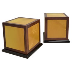 Pair of Vintage Bedside Tables Cube Design, Retro 80s, 90s