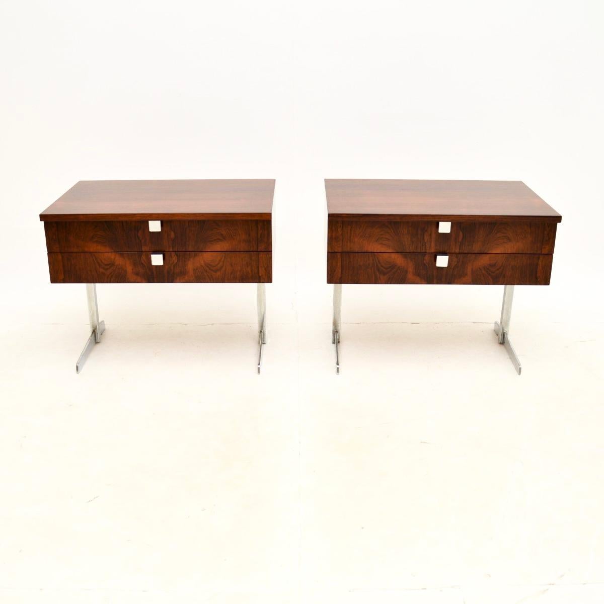 A stunning pair of vintage bedside / side tables. They were made in Belgium, they date from the 1960-70’s.

The quality is outstanding, they are a useful size and beautifully designed. The wood has a gorgeous colour tone and lovely grain patterns.
