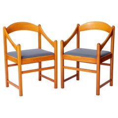 Pair of Vintage Beech Armchairs – 1970s German Design – Light Blue Upholstery