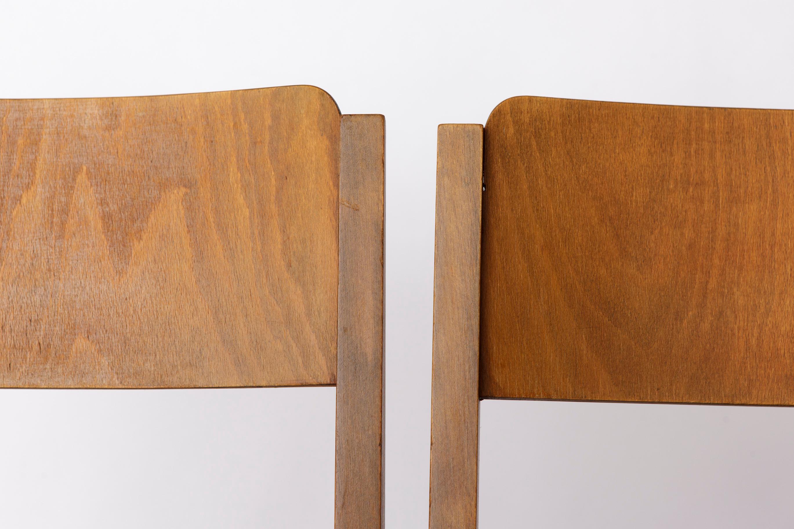 Mid-20th Century Pair of Vintage Beechwood Stackable Chairs, Germany 1960s–1970s For Sale