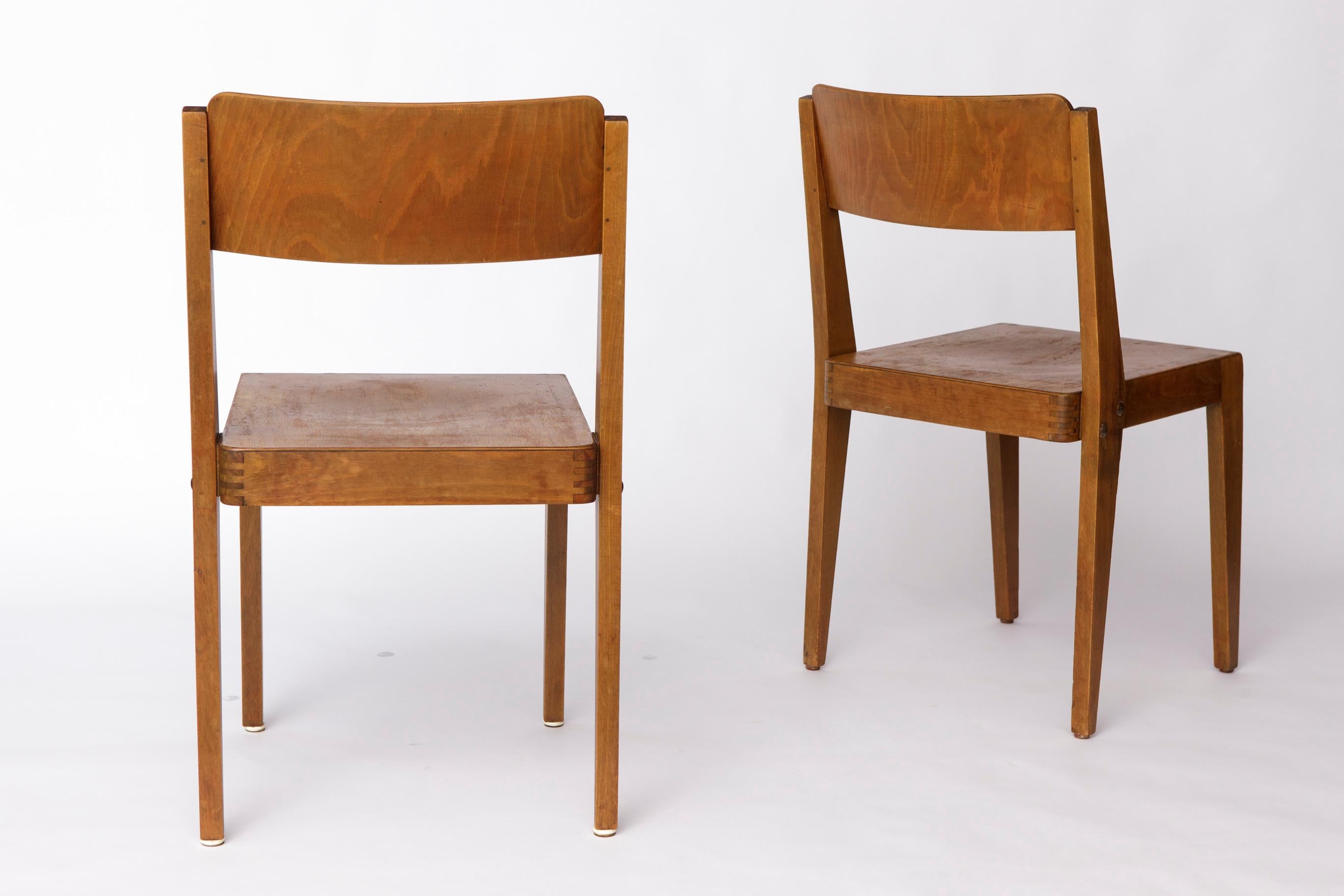 Pair of Vintage Beechwood Stackable Chairs, Germany 1960s–1970s For Sale 3