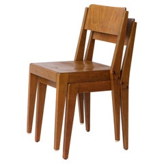 Paire de chaises empilables vintage en bois de hêtre, Allemagne 1960-1970