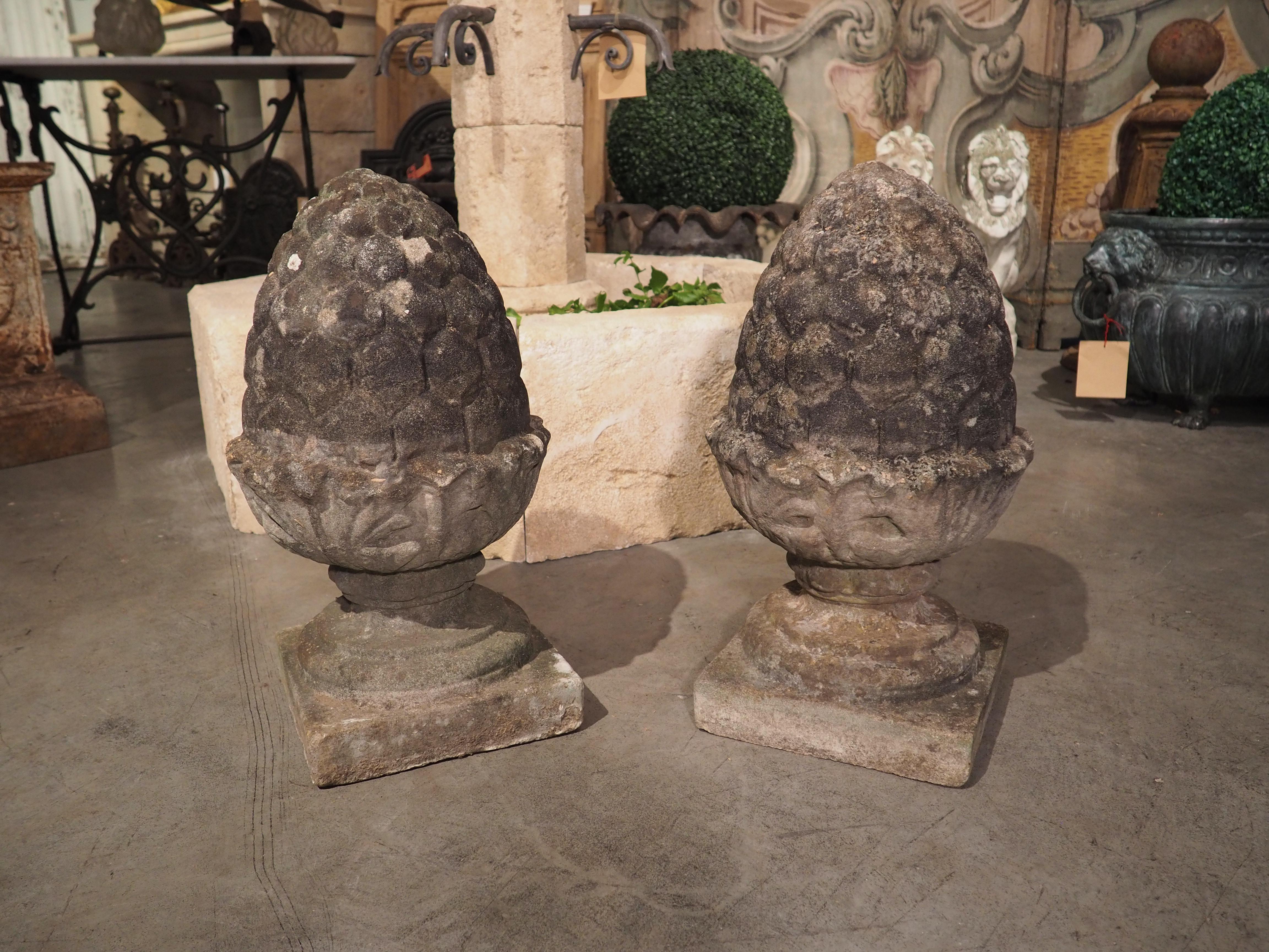 Pair of Vintage Belgian Cast Stone Pineapple Finials, Circa 1960s 7