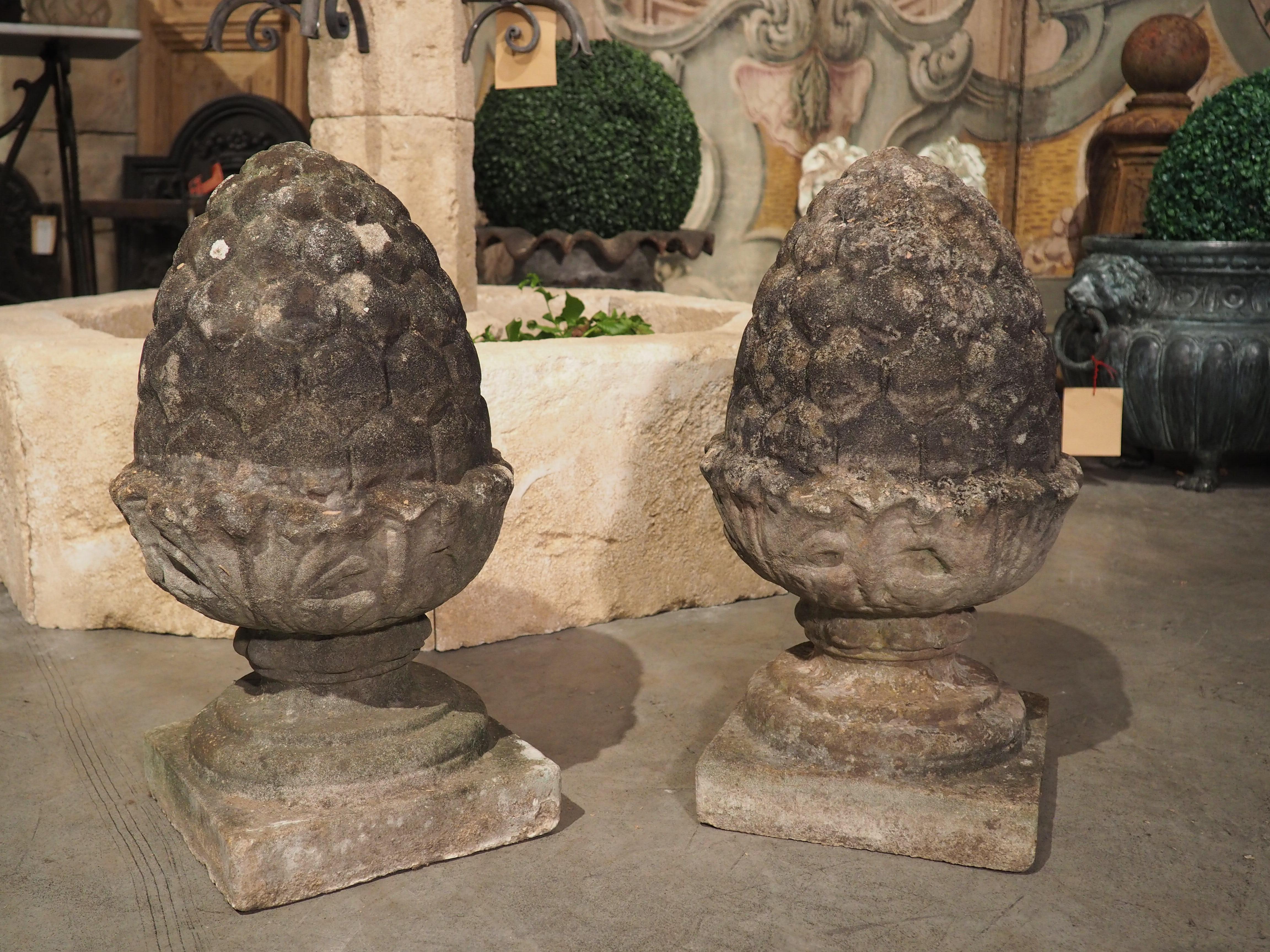 Pair of Vintage Belgian Cast Stone Pineapple Finials, Circa 1960s 9
