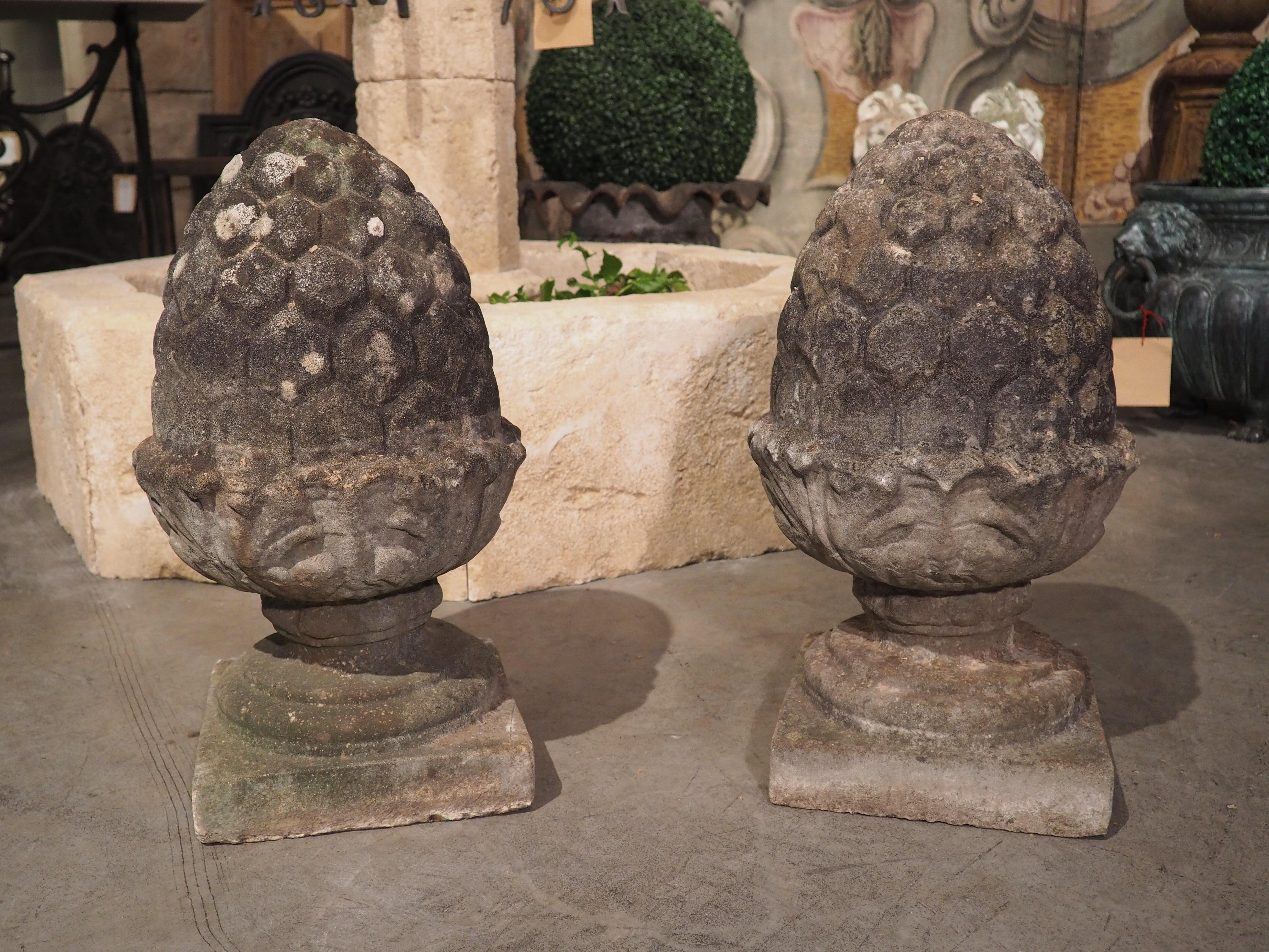 Pair of Vintage Belgian Cast Stone Pineapple Finials, Circa 1960s 10