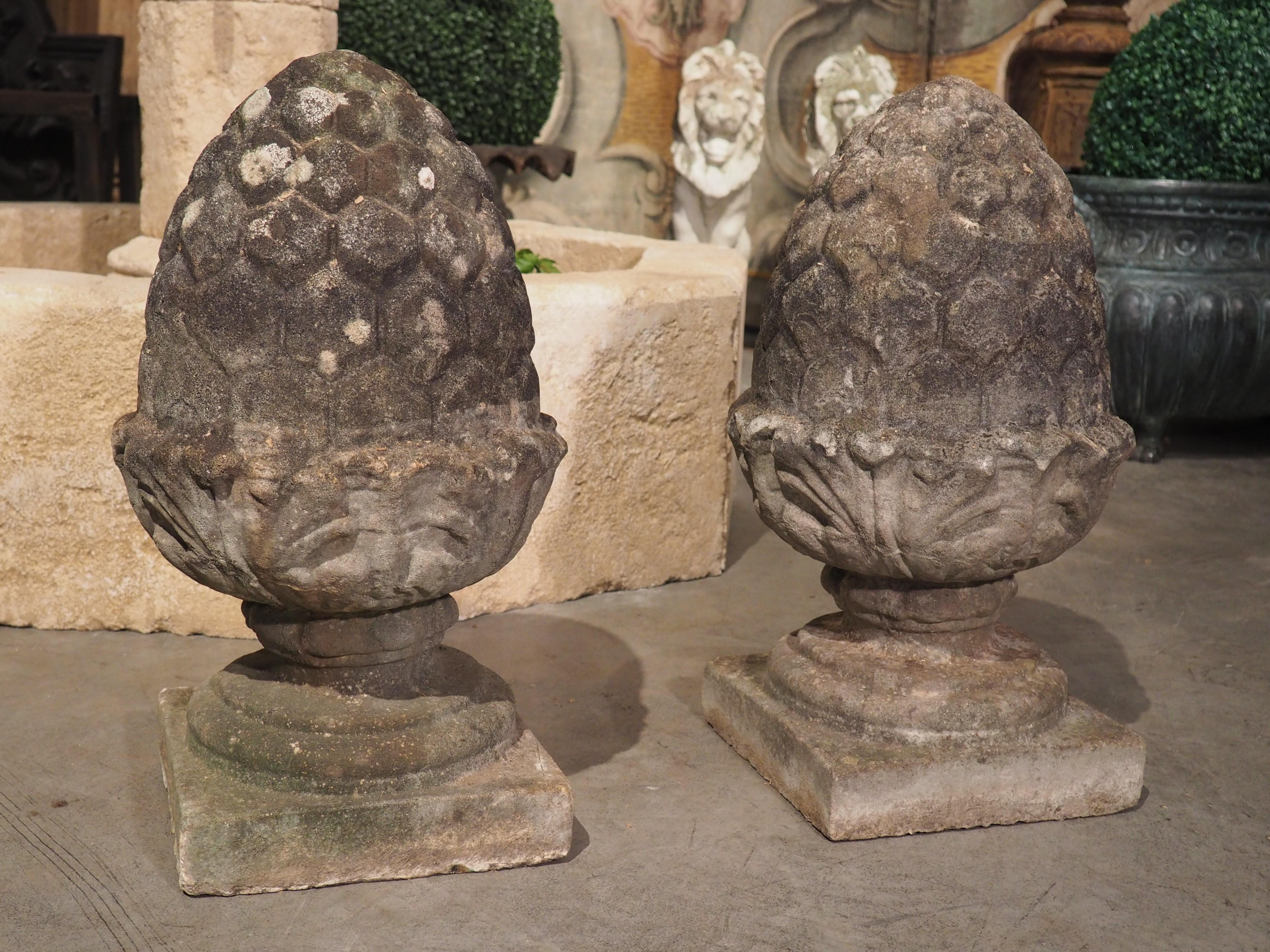 Pair of Vintage Belgian Cast Stone Pineapple Finials, Circa 1960s 11