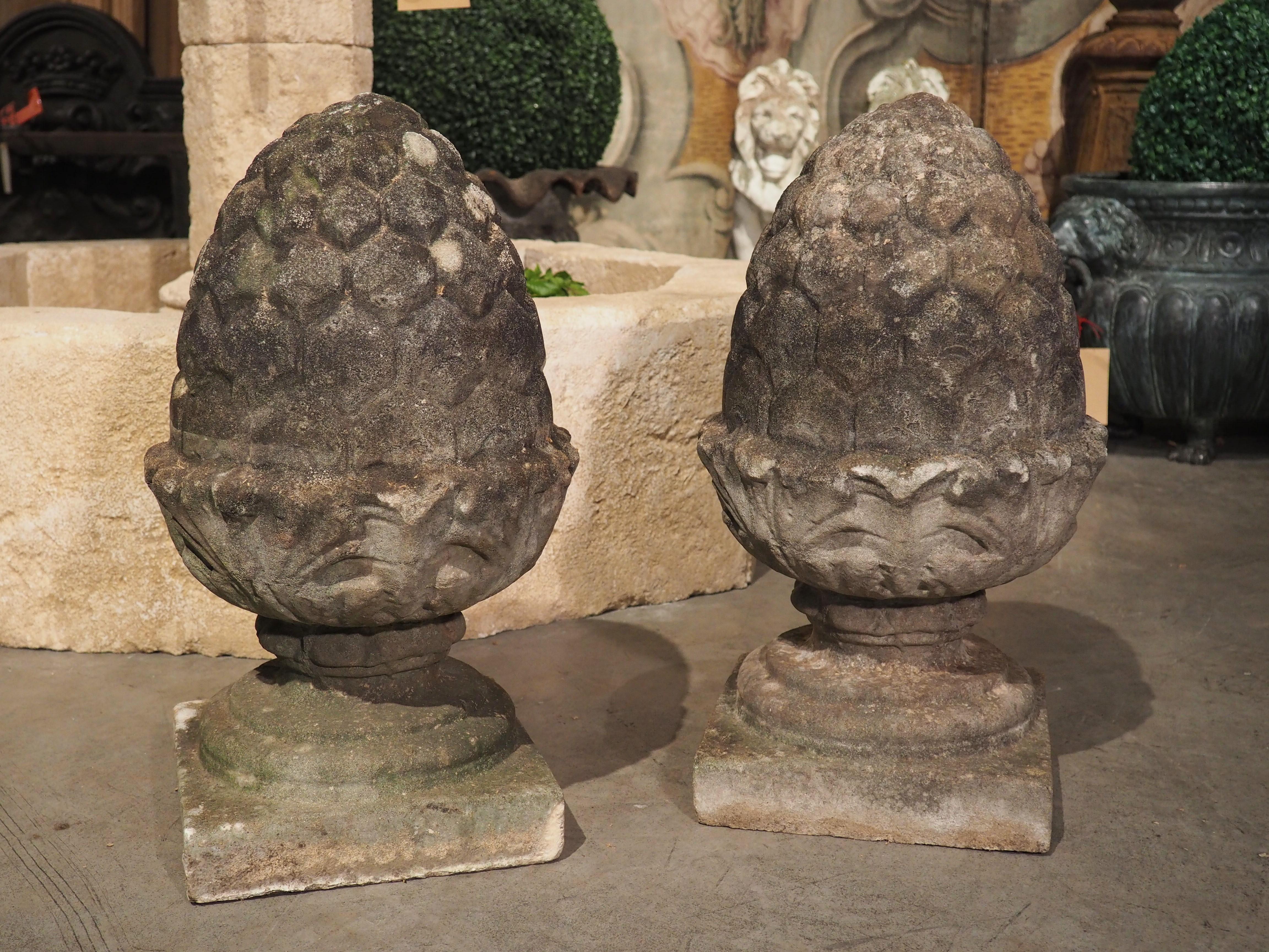 Pair of Vintage Belgian Cast Stone Pineapple Finials, Circa 1960s 5