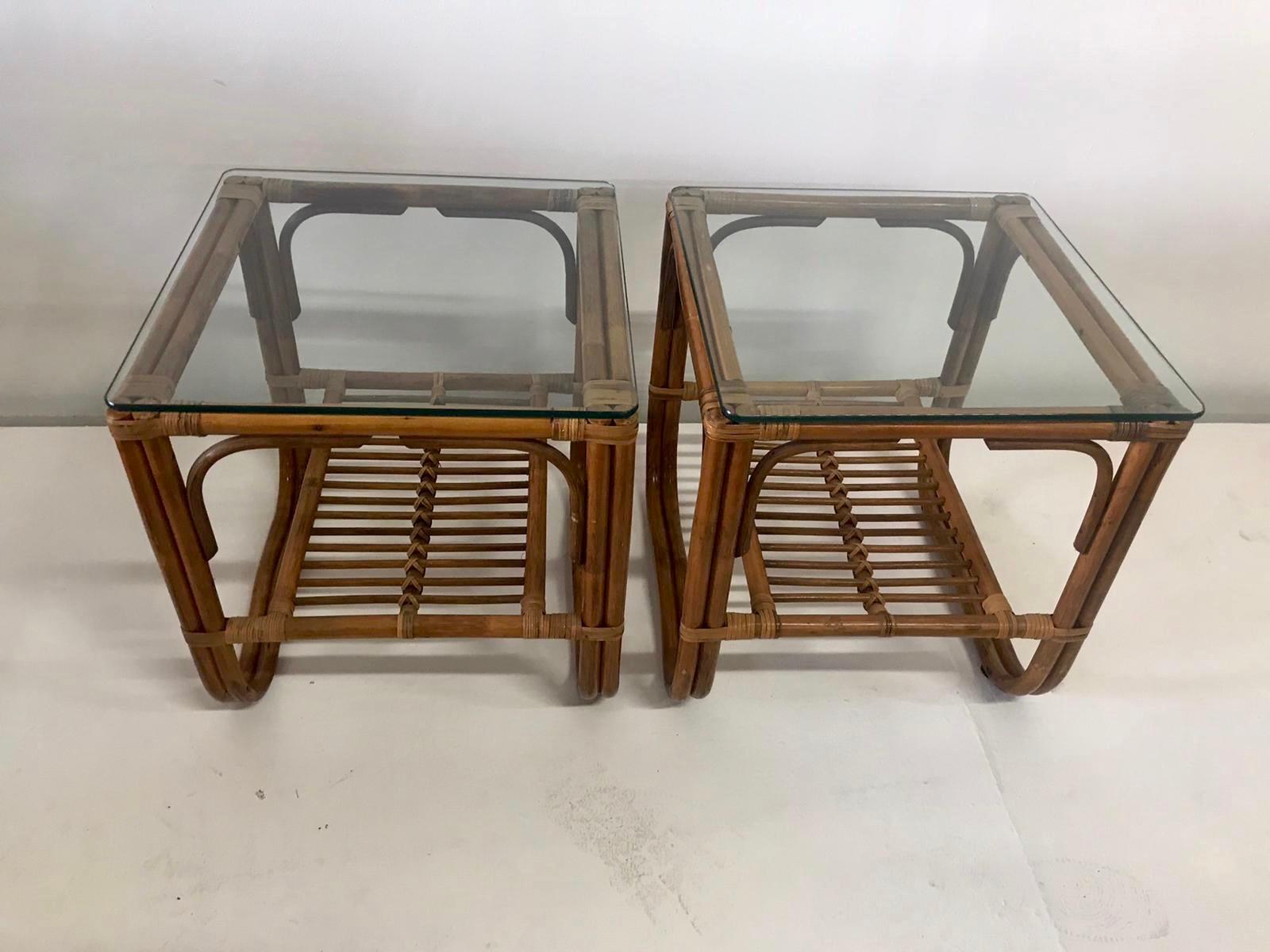 Mid-Century Modern Pair of Vintage Bent Bamboo Side-Tables or End-Tables