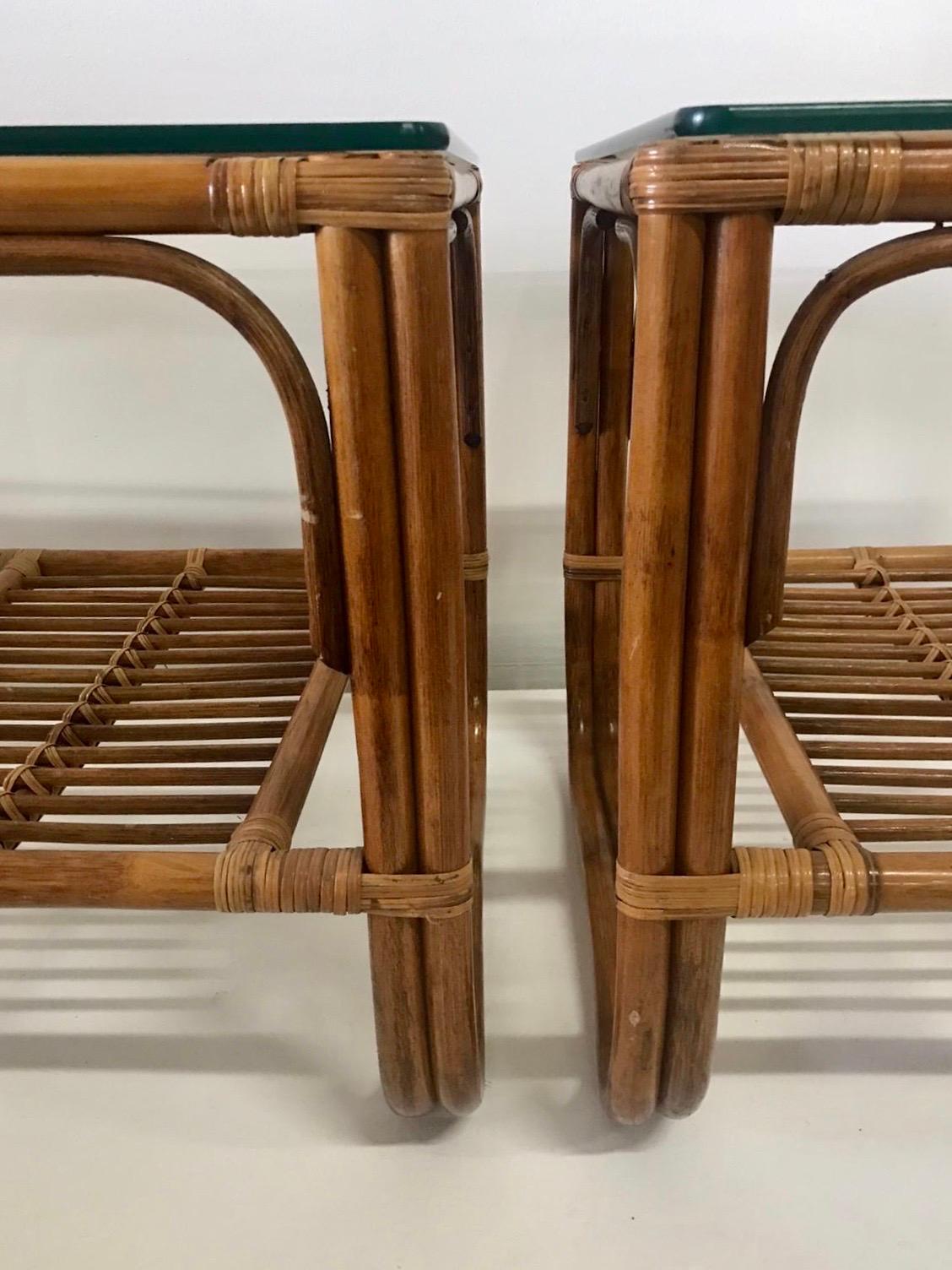 Pair of Vintage Bent Bamboo Side-Tables or End-Tables In Good Condition In East Hampton, NY