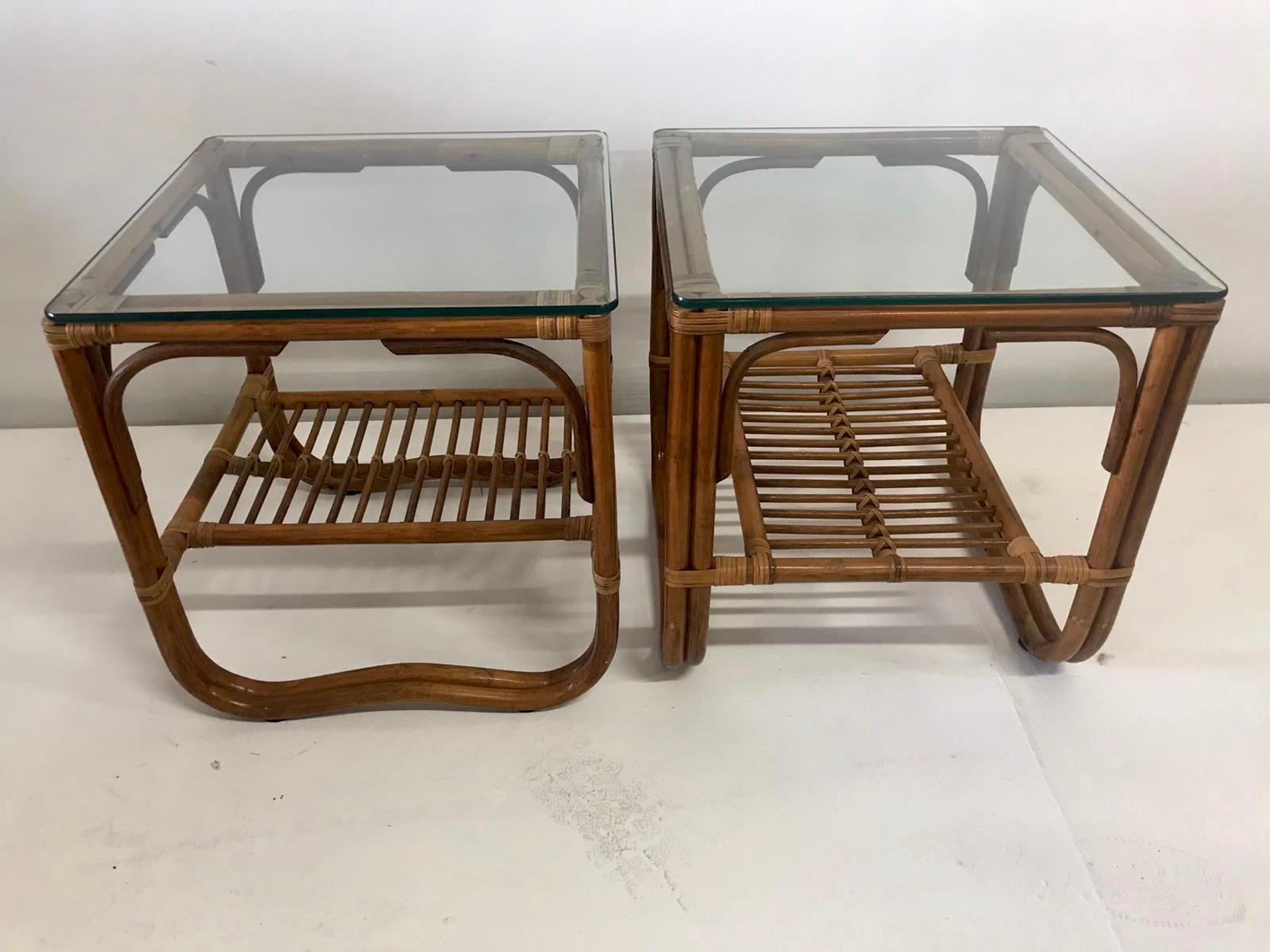 Pair of Vintage Bent Bamboo Side-Tables or End-Tables 1