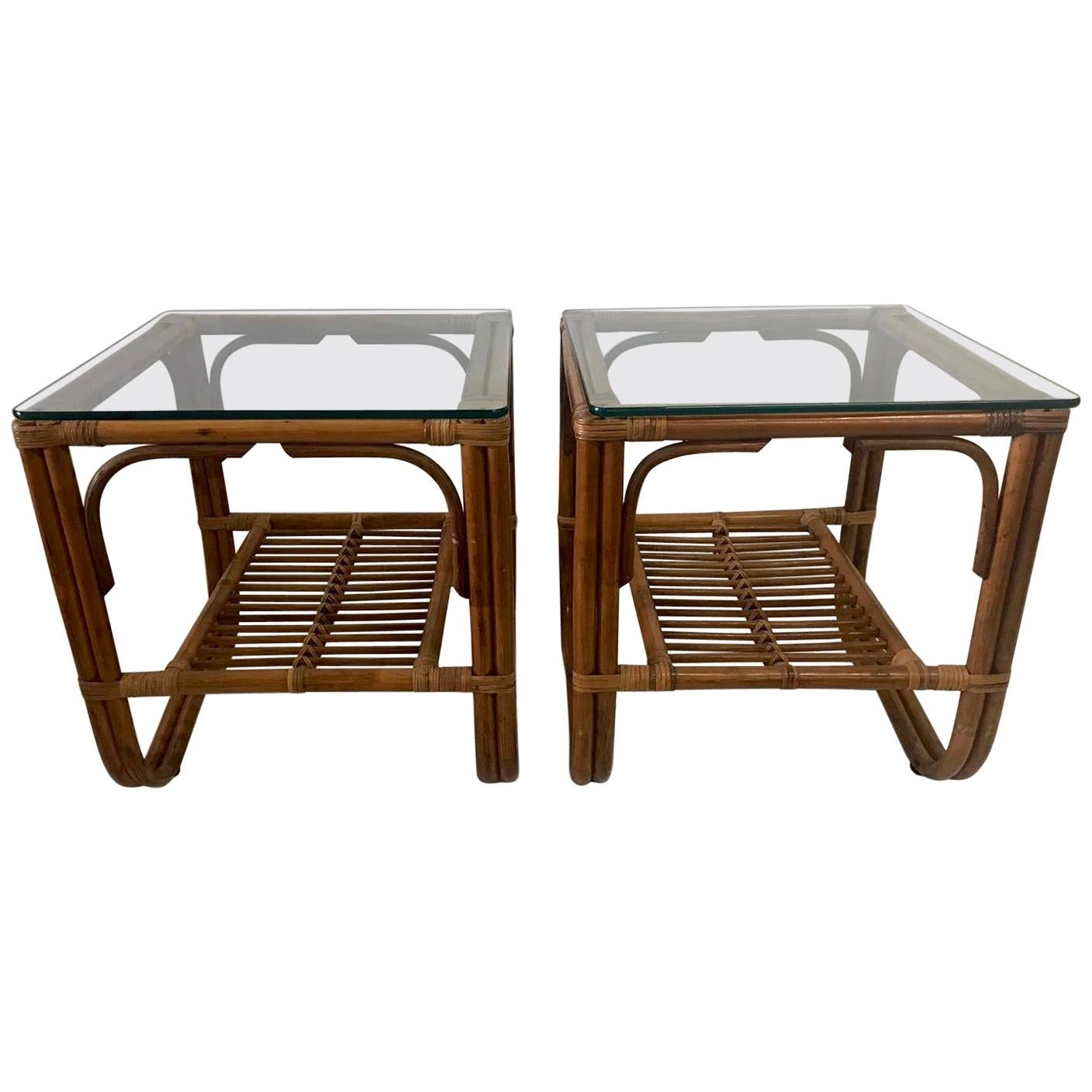 Pair of Vintage Bent Bamboo Side-Tables or End-Tables