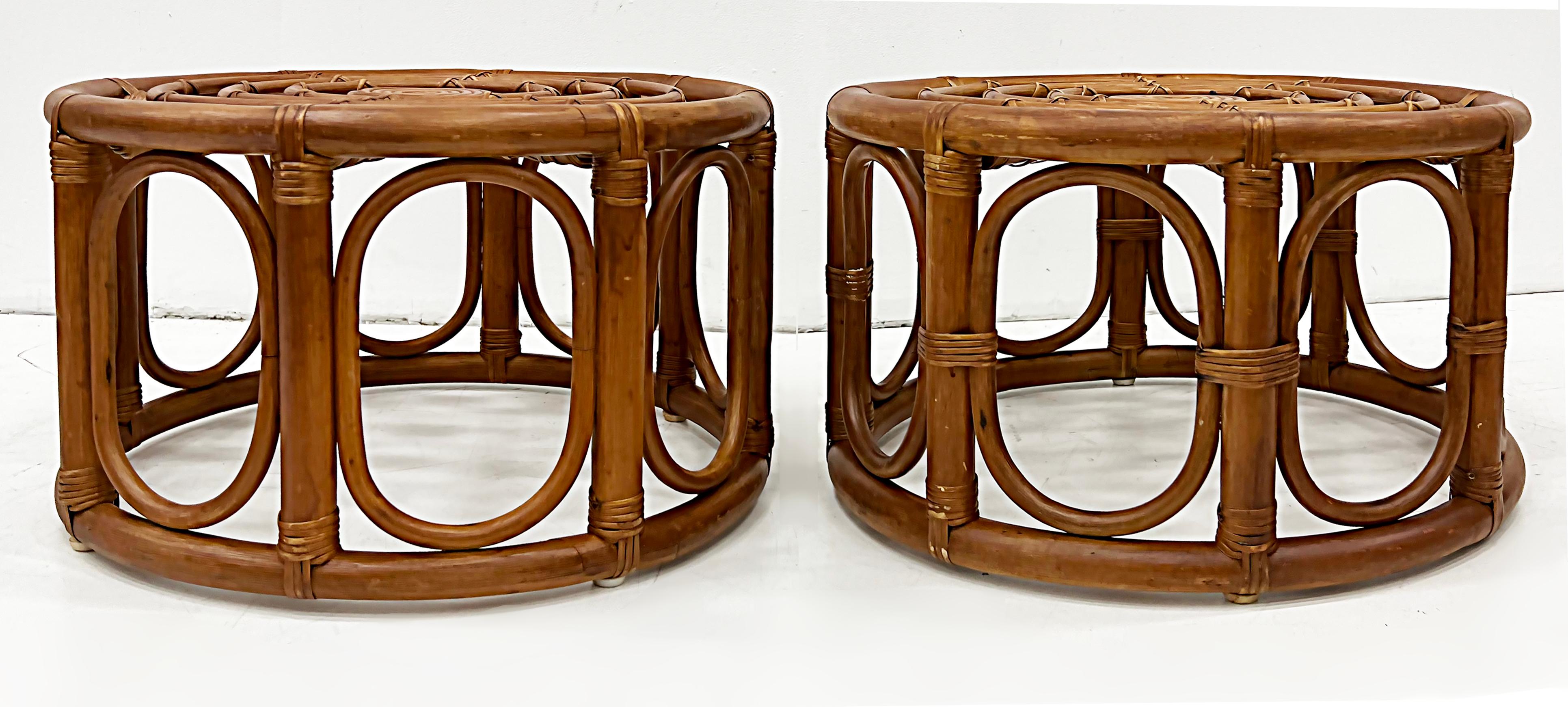 20th Century Pair of Vintage Bent Rattan Coastal Stools or Side Tables