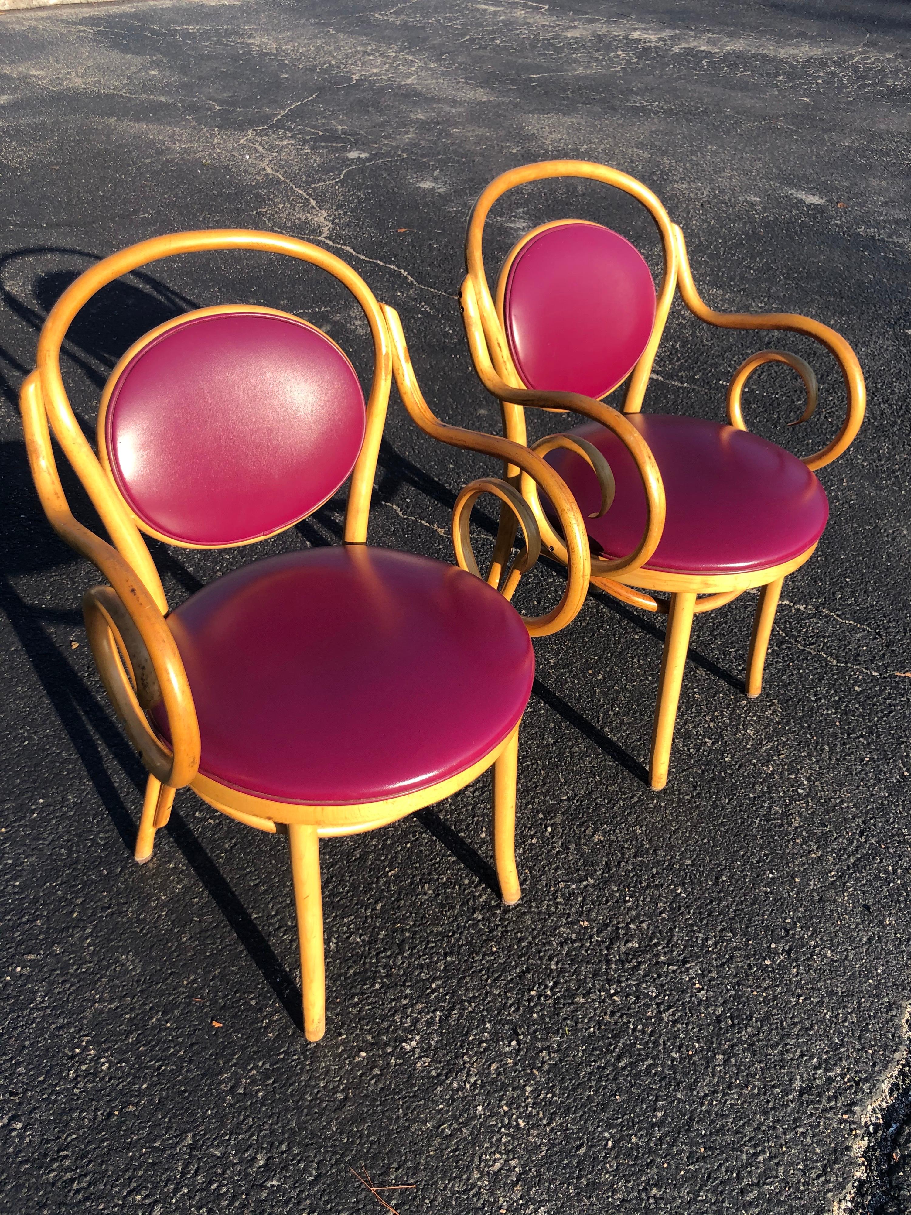 20th Century Pair of Vintage Bentwood Thonet Style Chairs in Violet For Sale