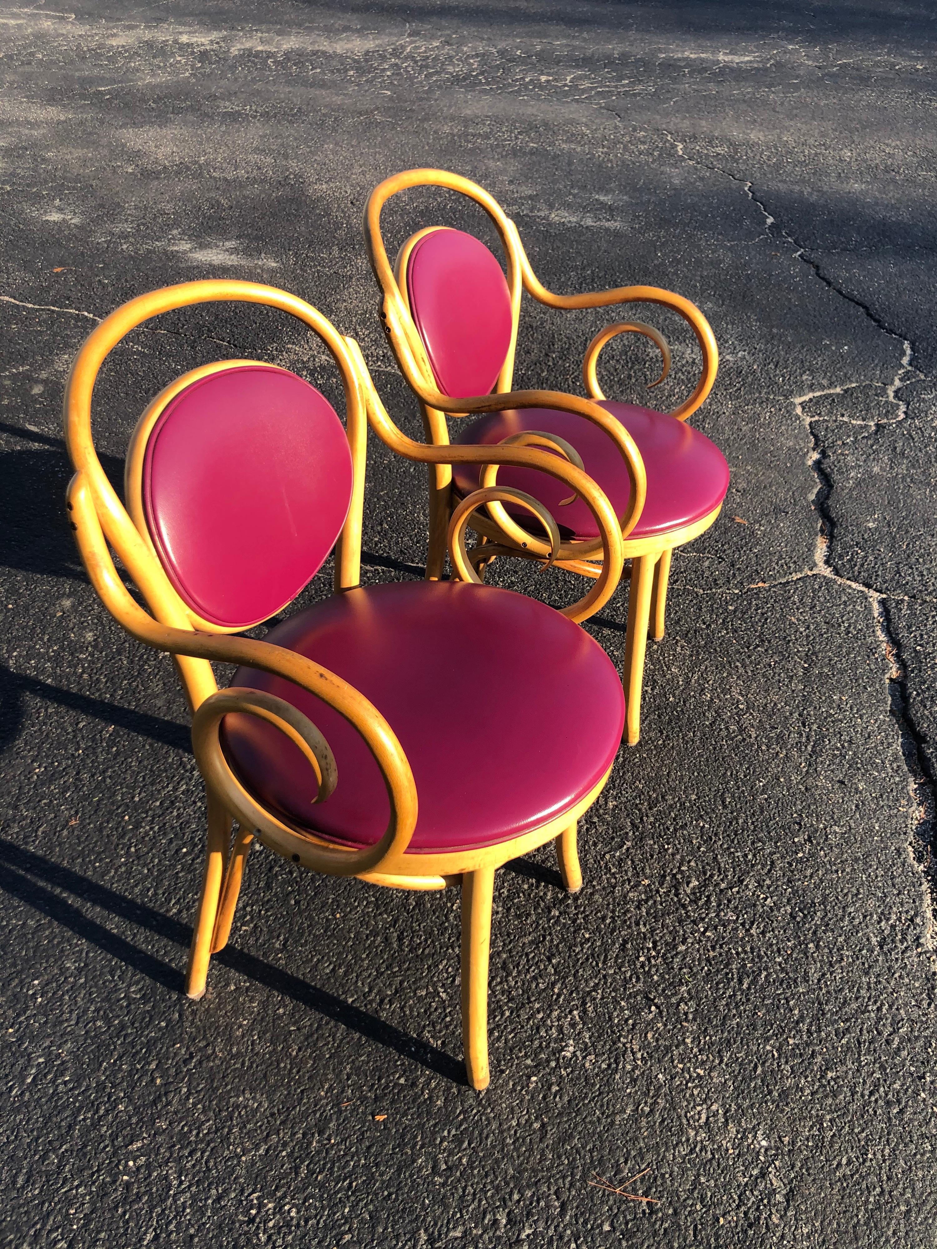 Upholstery Pair of Vintage Bentwood Thonet Style Chairs in Violet For Sale