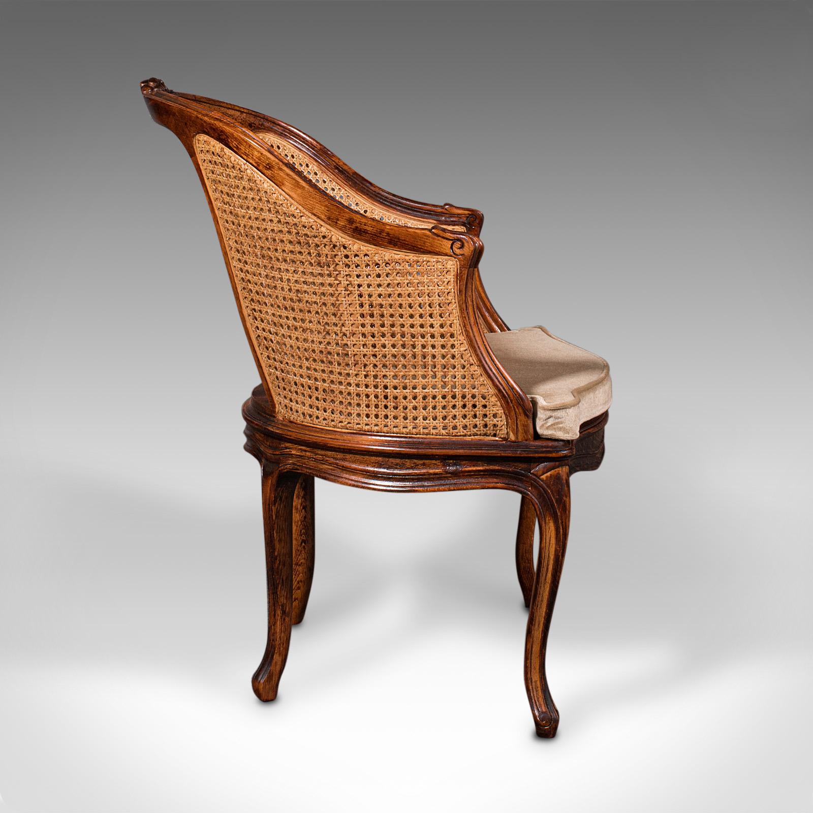 20th Century Pair Of Vintage Bergere Armchairs, French, Beech, Cane, Elbow Chair, Circa 1960