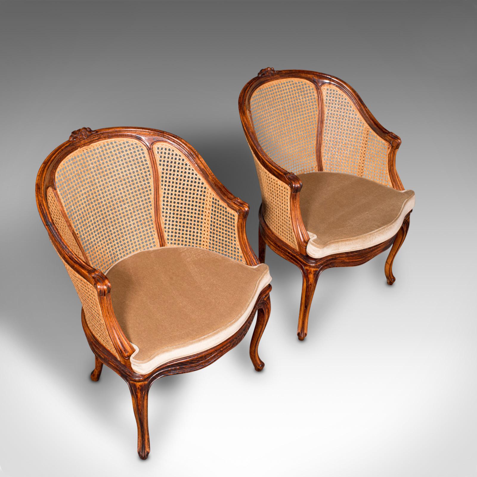 Pair Of Vintage Bergere Armchairs, French, Beech, Cane, Elbow Chair, Circa 1960 3