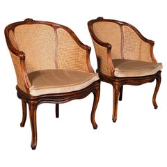 Pair Of Vintage Bergere Armchairs, French, Beech, Cane, Elbow Chair, Circa 1960