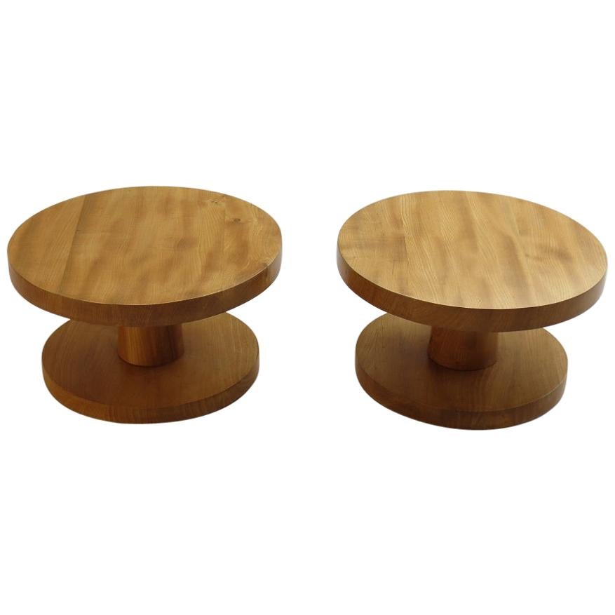 Pair of Vintage Bespoke Handmade Low Round Elm Side Tables