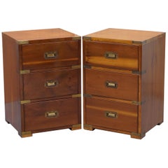 Pair of Vintage Bevan Funnel Burr Yew Wood Military Campaign Side Table Drawers