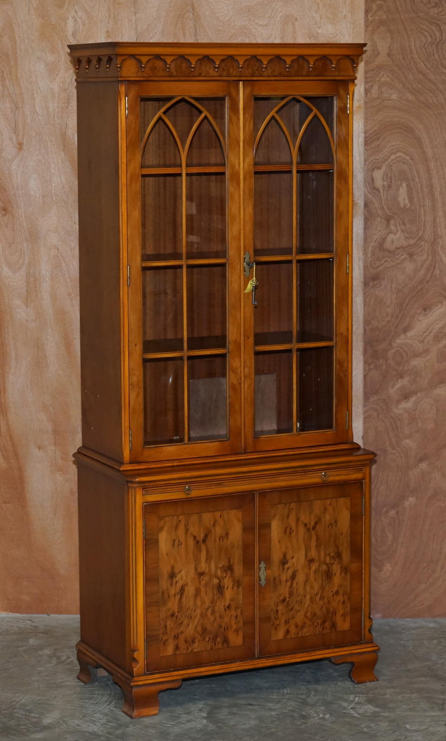 Pair of Vintage Bevan Funnell Burr Yew Wood Glazed Door Bookcase Cupboards 9