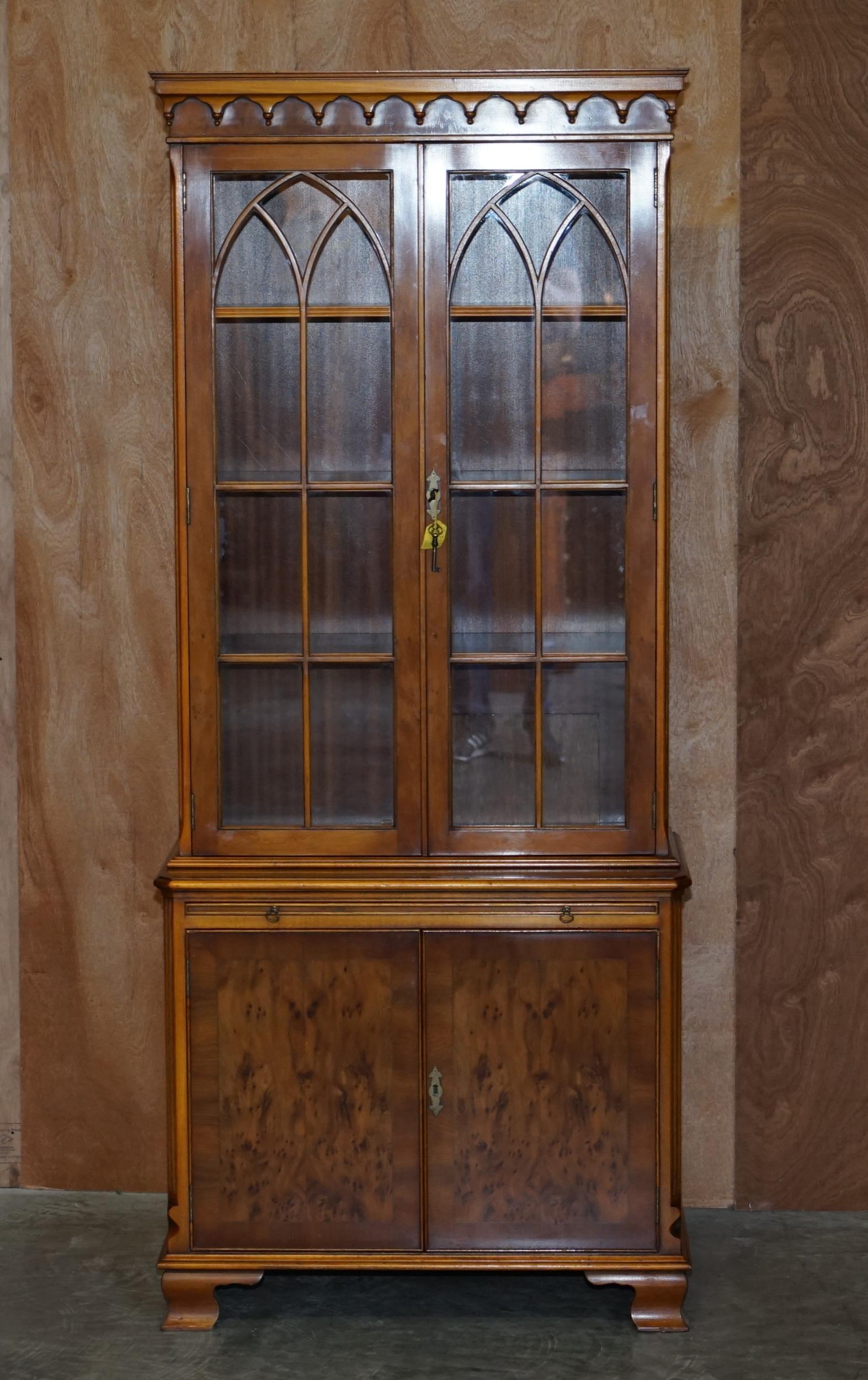 Pair of Vintage Bevan Funnell Burr Yew Wood Glazed Door Bookcase Cupboards 10