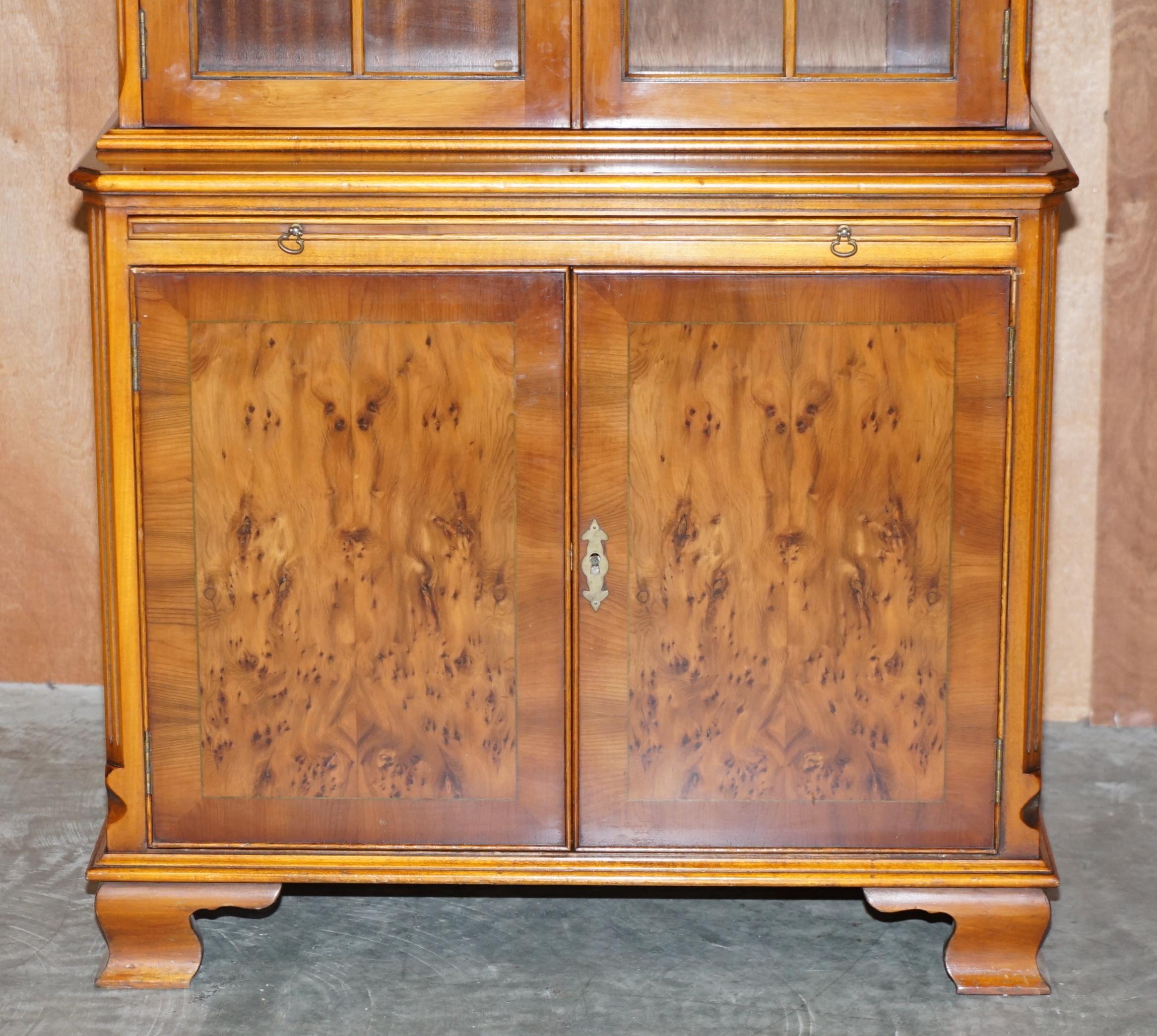 Pair of Vintage Bevan Funnell Burr Yew Wood Glazed Door Bookcase Cupboards 11