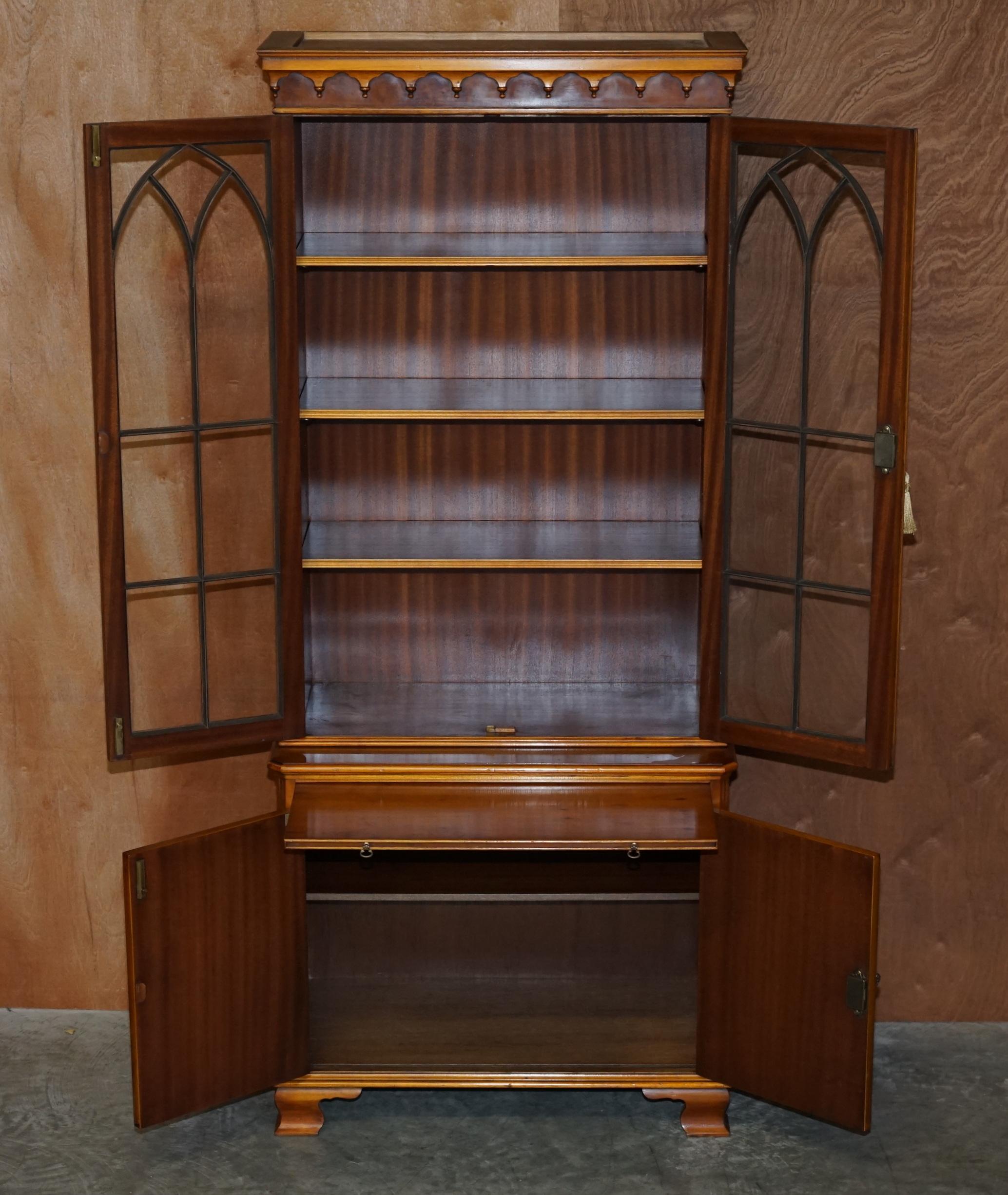 Pair of Vintage Bevan Funnell Burr Yew Wood Glazed Door Bookcase Cupboards 1