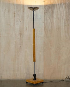 PAIR OF VINTAGE BIEDERMEIER STYLE BURR WALNUT & CHROME FLOOR STANDING LAMPs