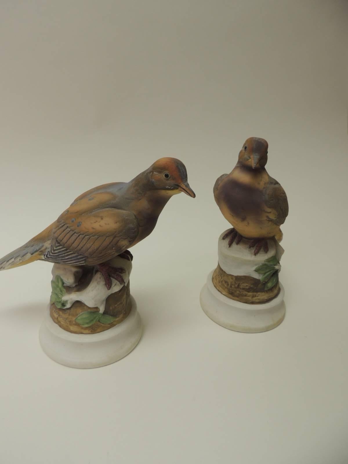 Belle Époque Pair of Vintage Bisque Ceramic Morning Doves Figurines