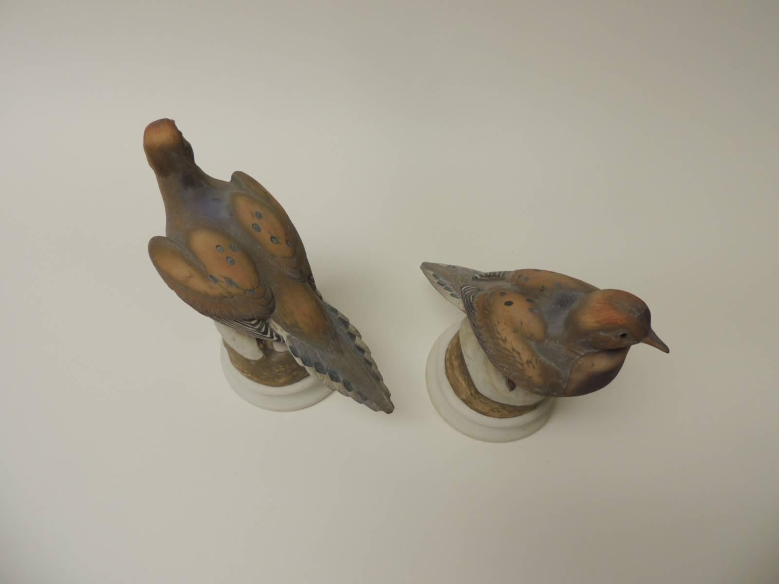 European Pair of Vintage Bisque Ceramic Morning Doves Figurines
