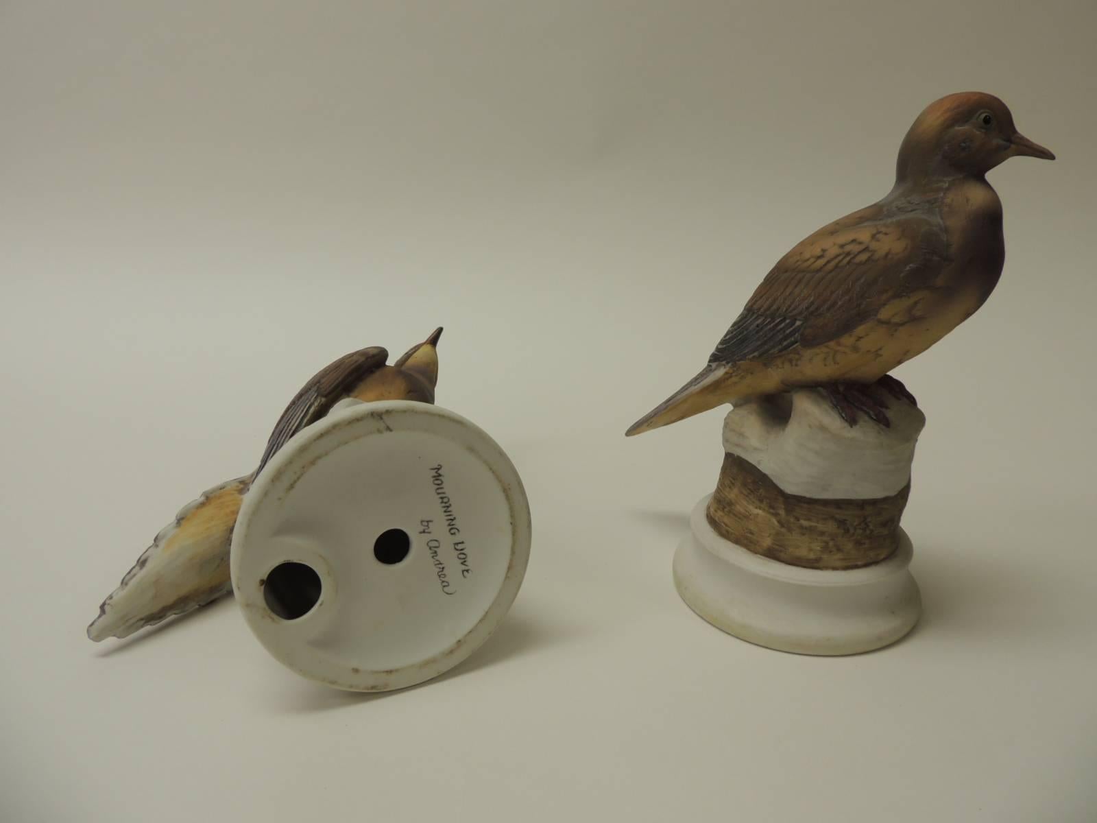 Hand-Crafted Pair of Vintage Bisque Ceramic Morning Doves Figurines