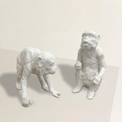 Pair of Vintage Bisque Porcelain Macaque Monkeys