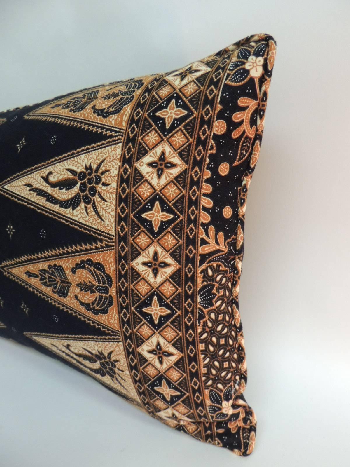 Tribal Pair of Vintage Black and Gold Batik Lumbar Decorative Pillows