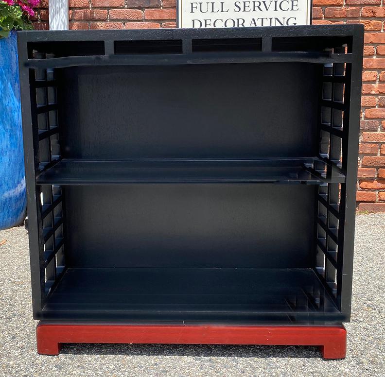 Pair of Vintage Black and Red Painted Wood Bookcases In Good Condition For Sale In Livingston, NJ