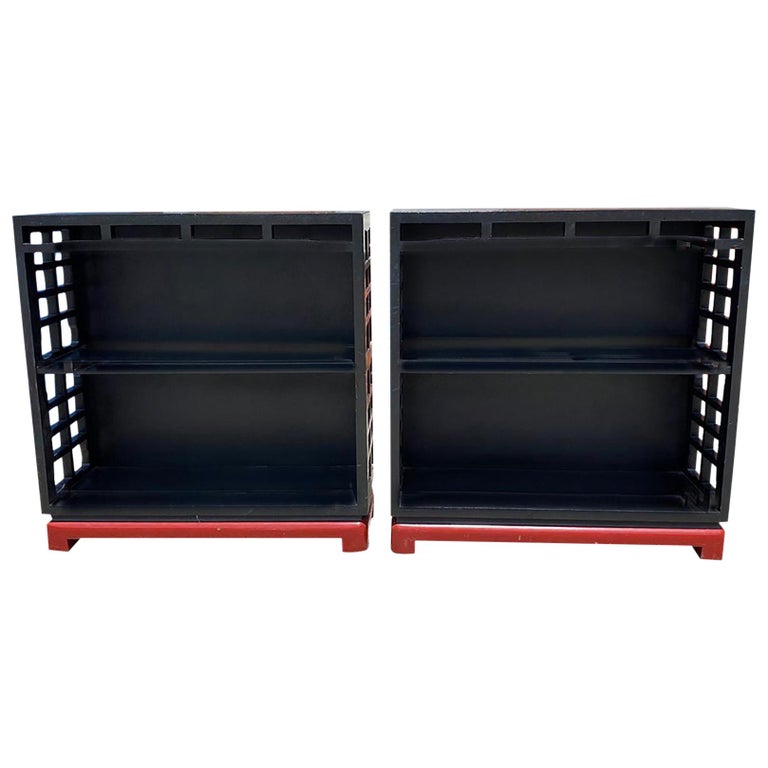 Pair Of Vintage Black And Red Painted Wood Bookcases For Sale At 1stdibs