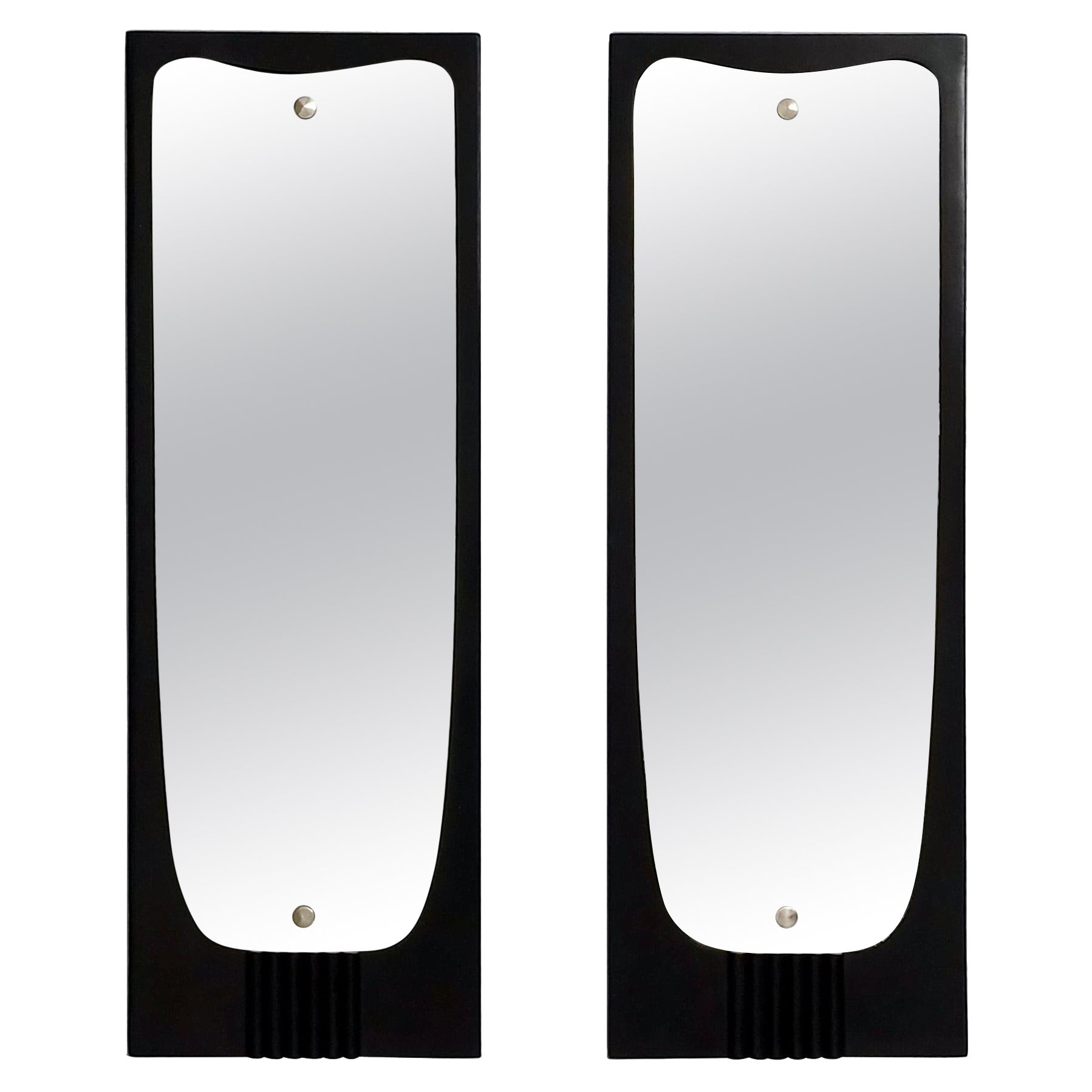 Pair of Vintage Black Ebonized Wood Wall Mirrors Attr. to Osvaldo Borsani, Italy