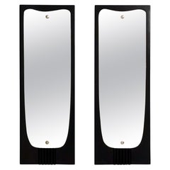 Pair of Vintage Black Ebonized Wood Wall Mirrors Attr. to Osvaldo Borsani, Italy