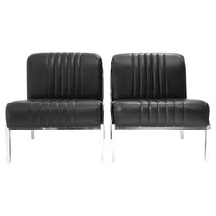 Pair of Vintage Black Faux Leather Low Chairs, 1960s