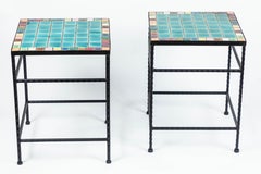 Pair of Vintage Black Iron and Tile Top Side Tables