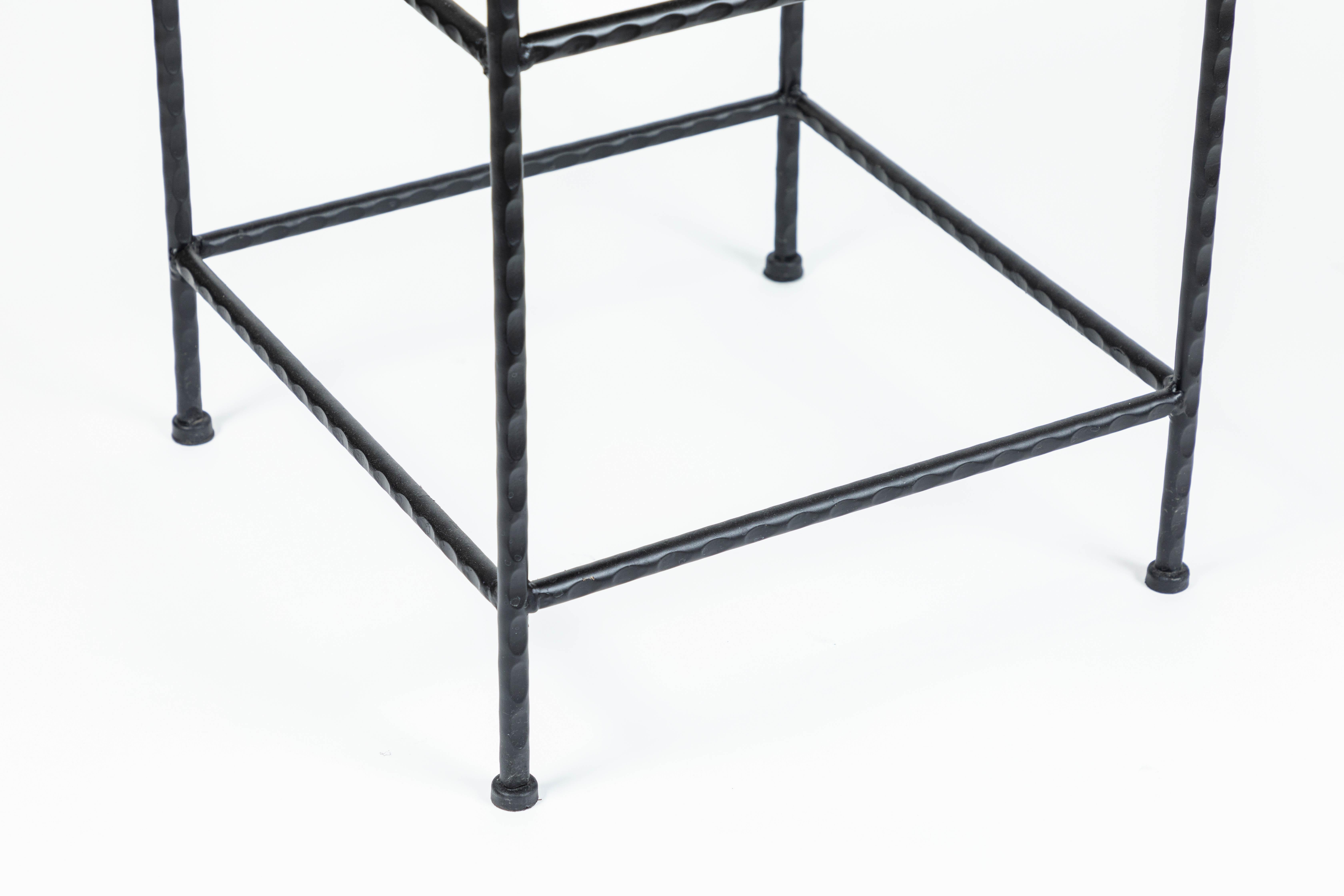 20th Century Pair of Vintage Black Iron and Tile Top Side Tables