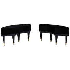 Pair of Vintage Black Lacquer Demilune Benches