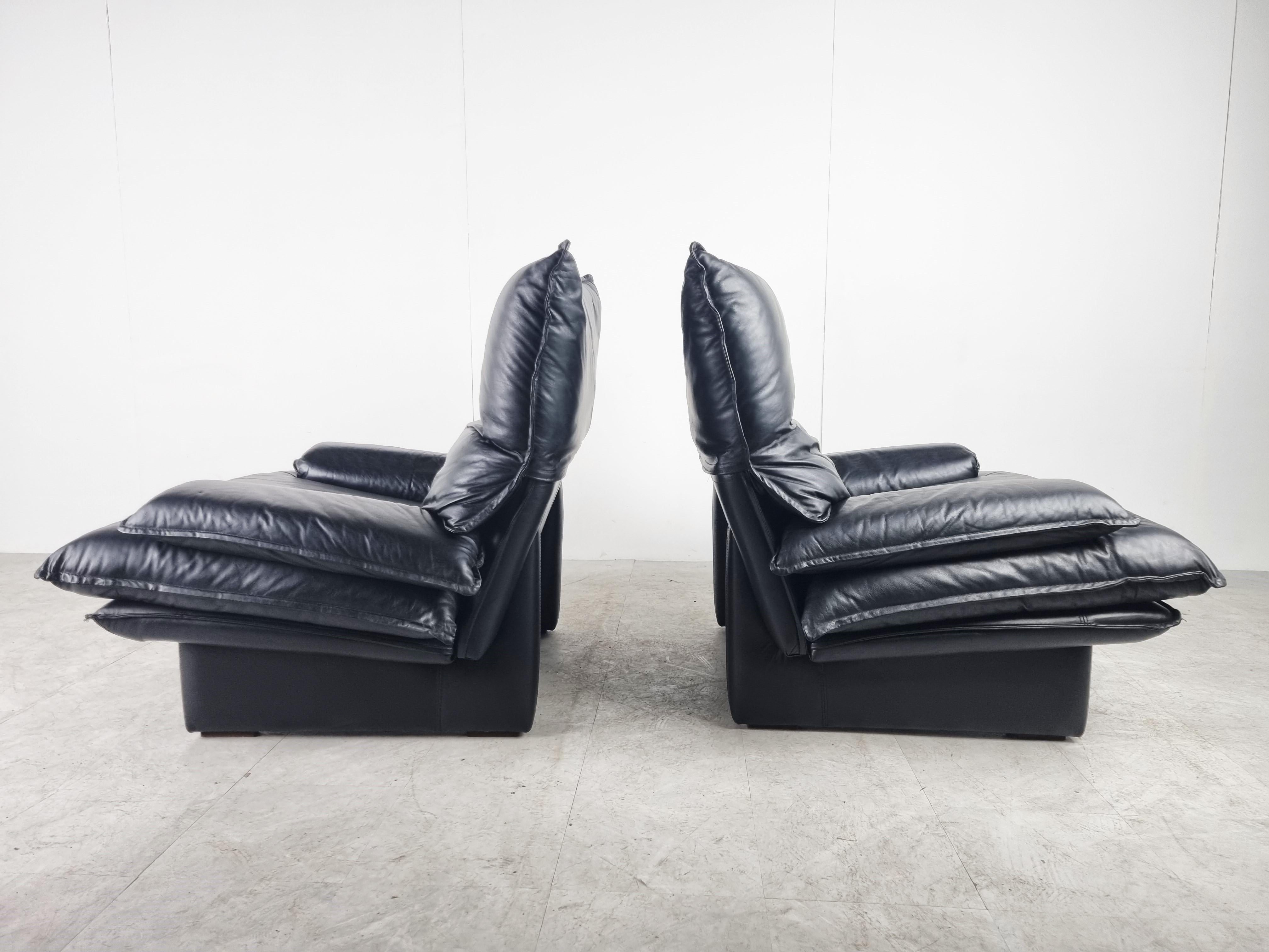 Pair of Vintage Black Leather Armchairs, 1980, Italy 1