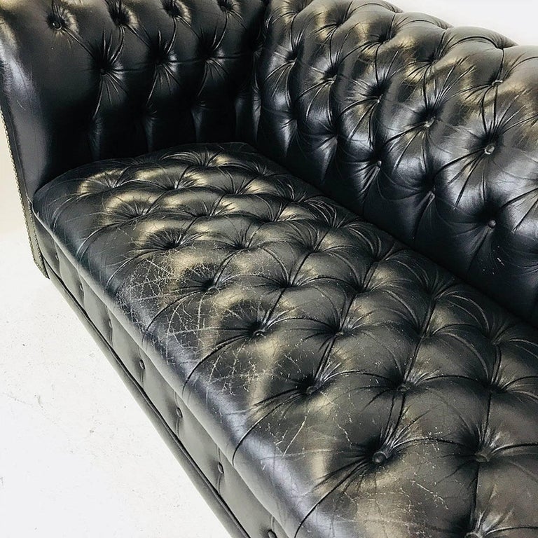 Pair of Vintage Black Leather Chesterfield Settees at 1stDibs