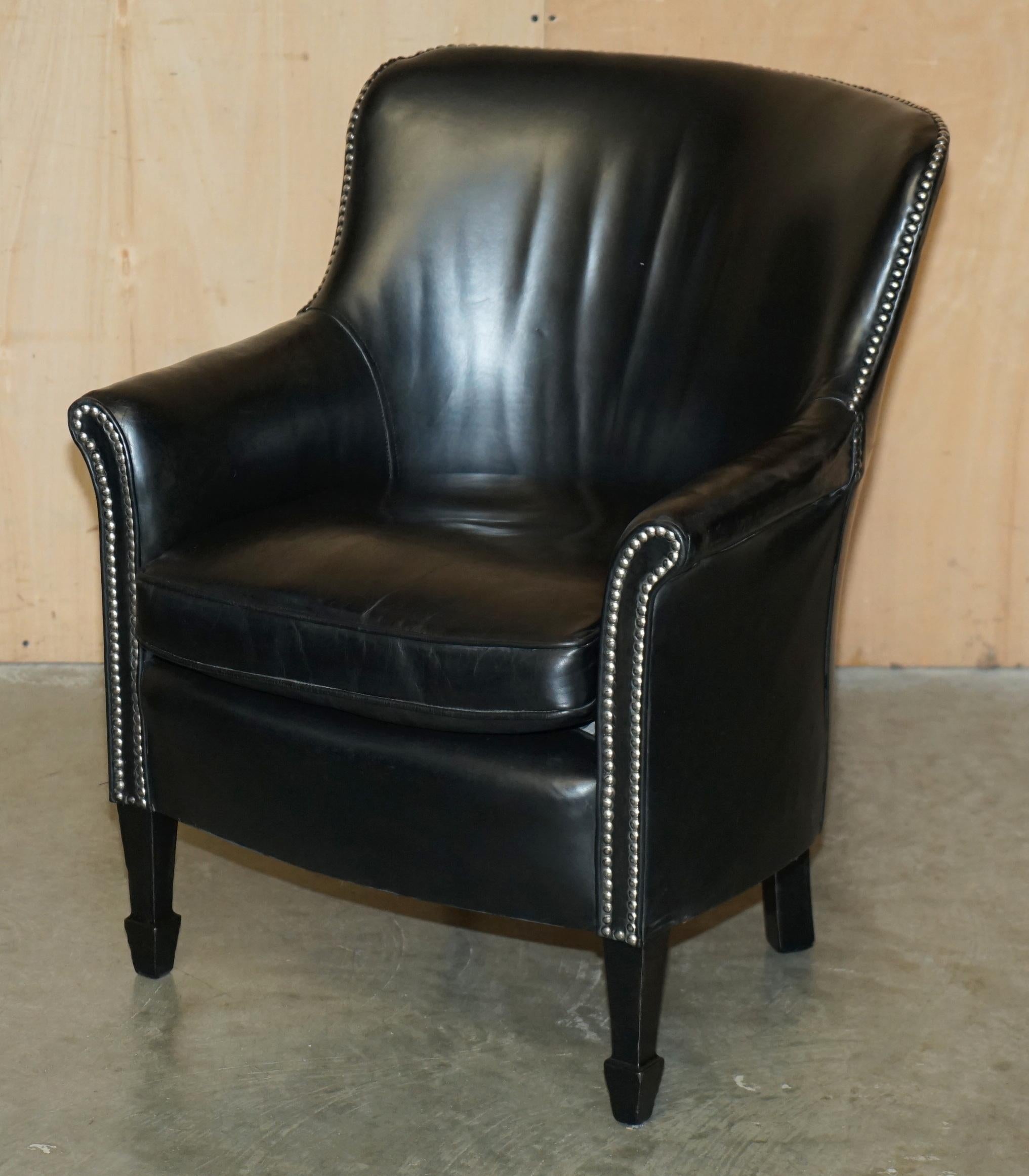 Royal House Antiques

Royal House Antiques is delighted to offer for sale this lovely pair of hand made in England ebony black leather tub club armchairs.

Please note the delivery fee listed is just a guide, it covers within the M25 only for the UK